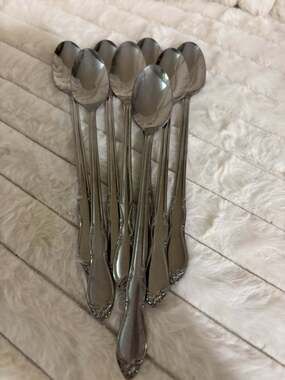 Vtg Oneida Homestead Set of 8 Iced Tea Spoons Simeon & George Rogers Stainless